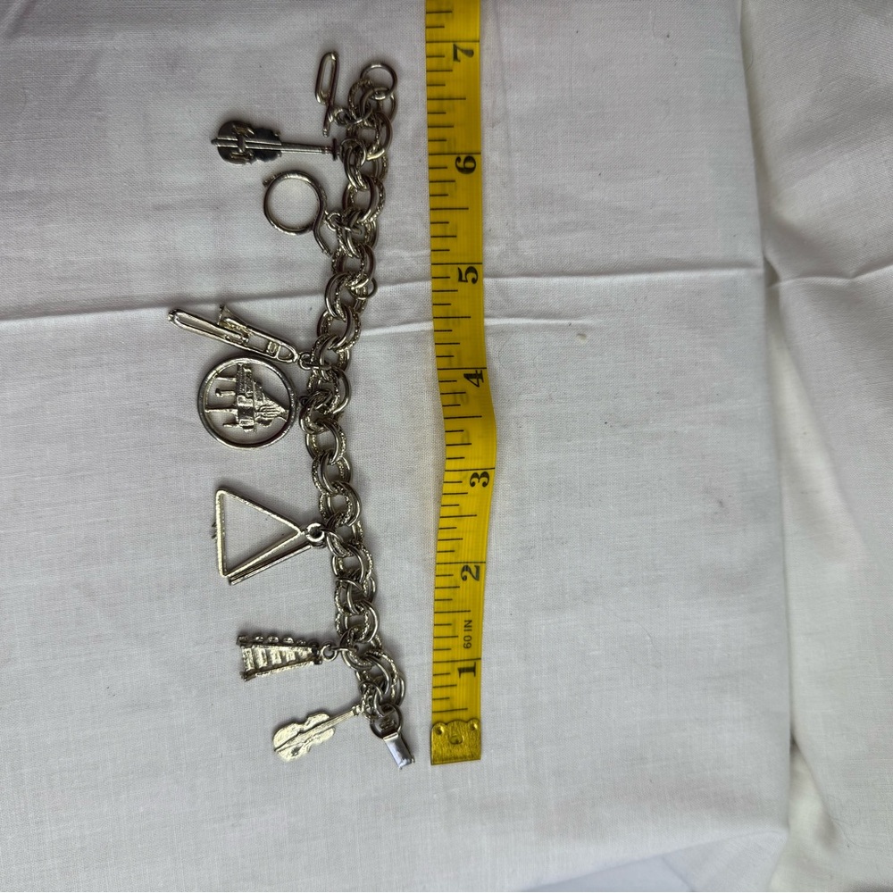 Vintage Musical Instruments Charm Silver Tone Bracelet 7” - Picture 3 of 3